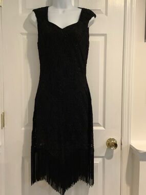 NWT VIJIV Black Beaded Tassel Great Gatsby Wedding Guest Formal Event Dress M